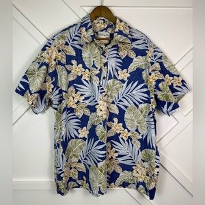 Vintage Bishop St. Made in Hawaii 100% Cotton Hawaiian Shirt 2XL Blue Floral